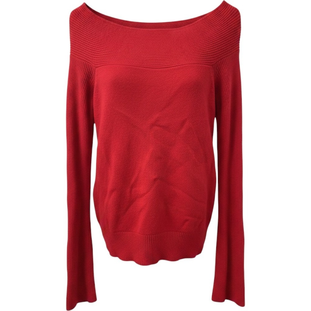 Anthropologie Red Off The Shoulder Ribbed Bell Sleeve Tunic Sweater Small